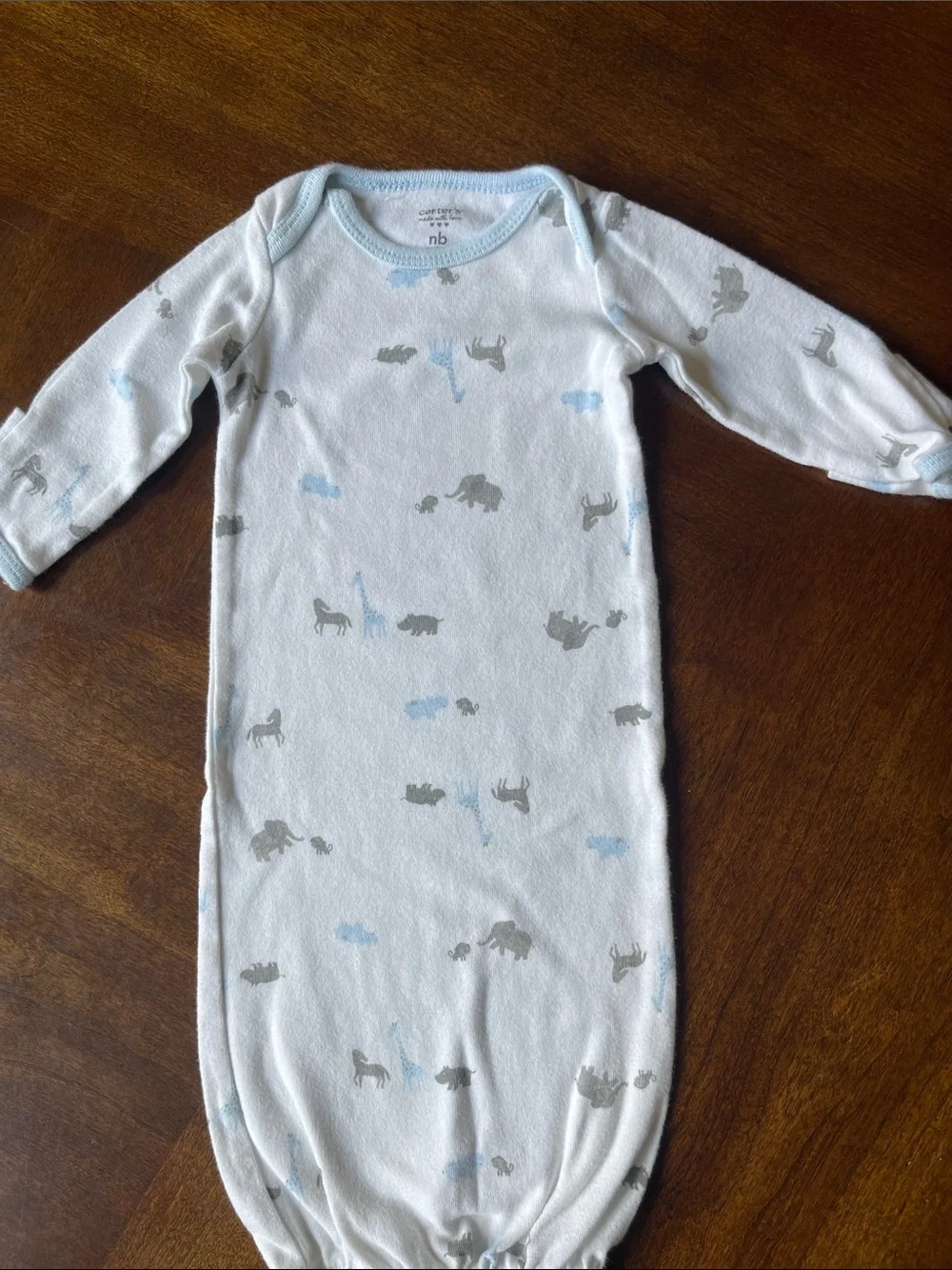 Carter's White Sleep Gown with Light Blue and Gray Animal Print